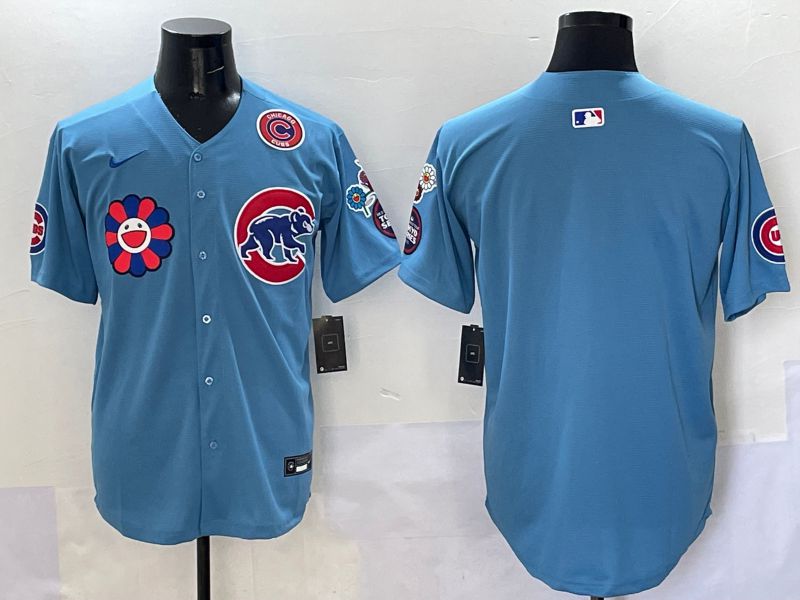 Men Chicago Cubs Blank Light Blue Flower Edition 2025 Nike MLB Jersey style 2
